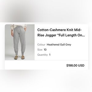 Lululemon cashmere joggers size 10